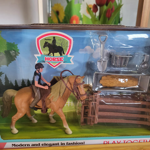 Toy horse and rider with accessories
