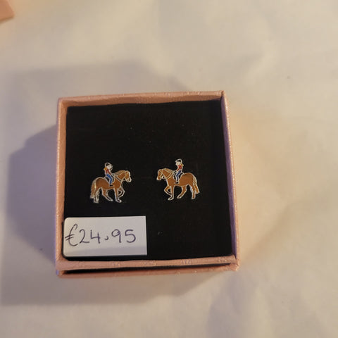 Kids Earrings horse rider and brown pony