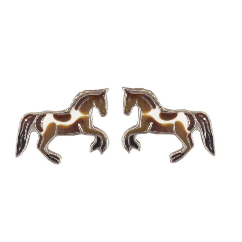 925 silver pied horse stud earrings