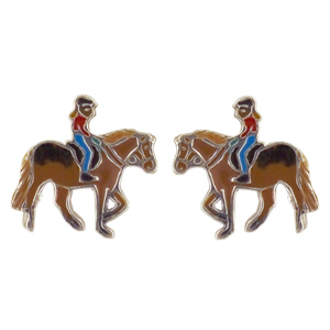 Stud earrings brown horse with girl 925 silver