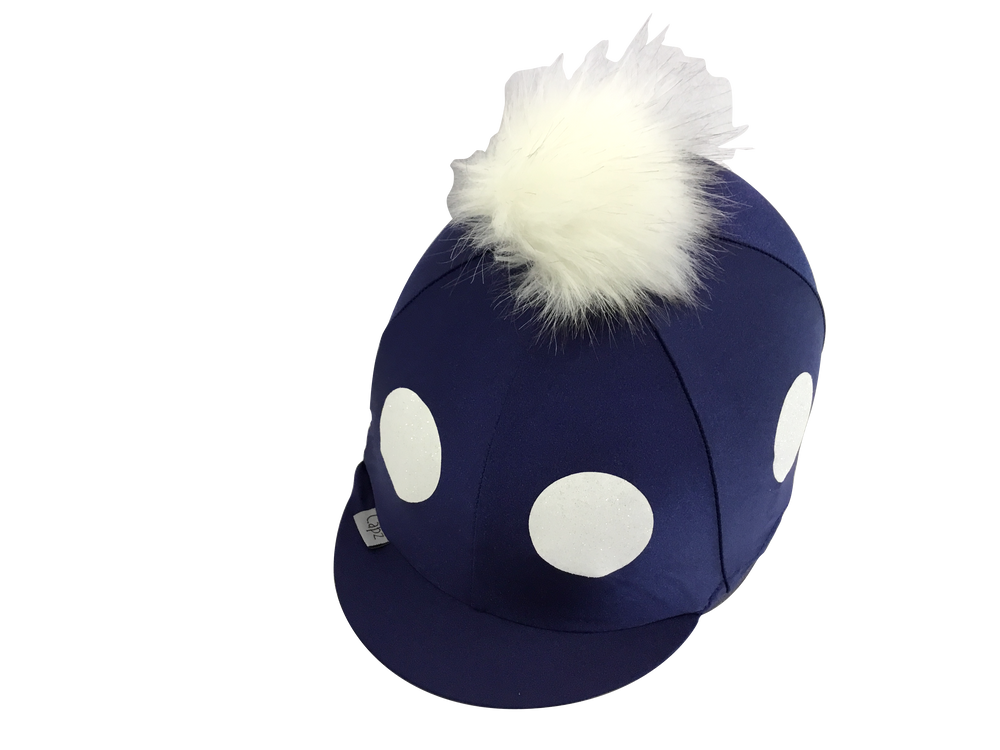 Navy glitter spots lycra hat cover