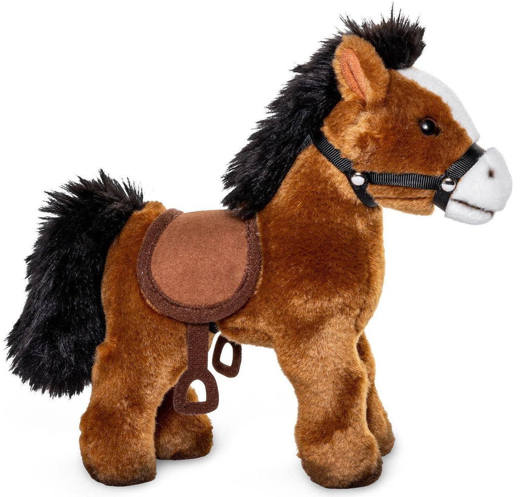 Horse, standing, (with saddle + stirrup) -plush toy