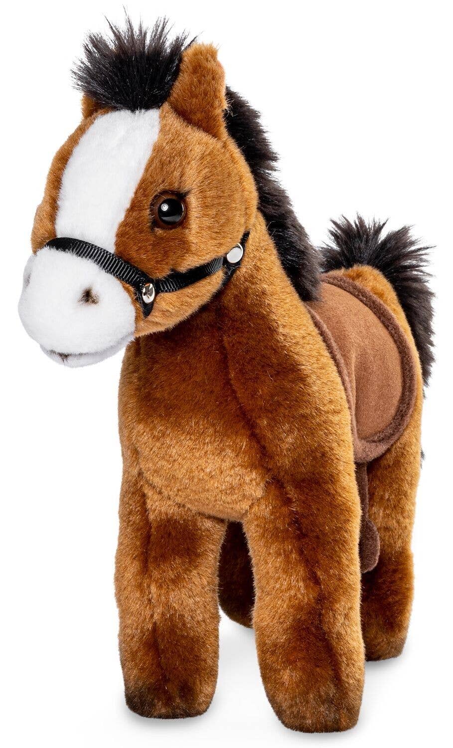 Horse, standing, (with saddle + stirrup) -plush toy