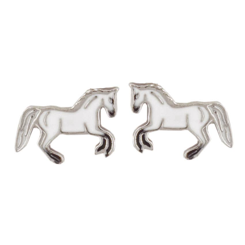 Ear studs white horse 925 silver