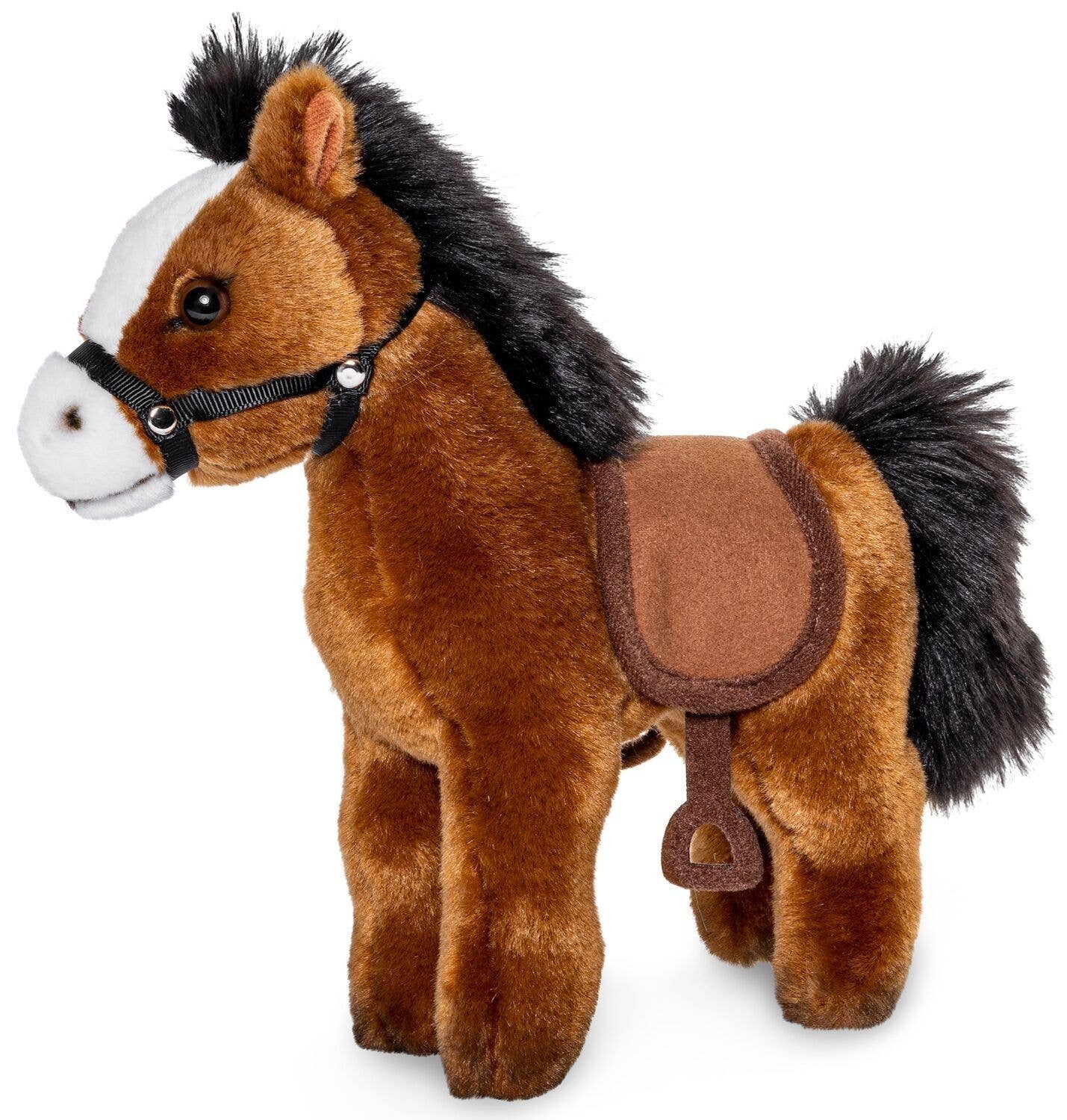 Horse, standing, (with saddle + stirrup) -plush toy