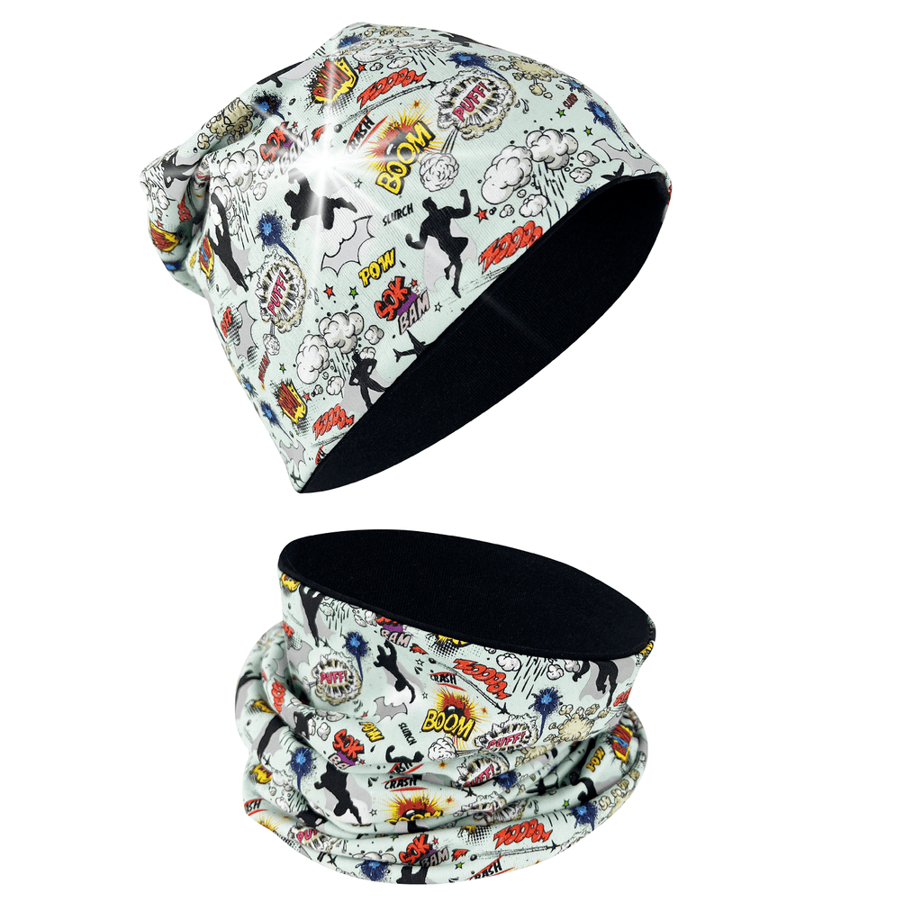 Superhero beanie hat and neck warmer (reflective)