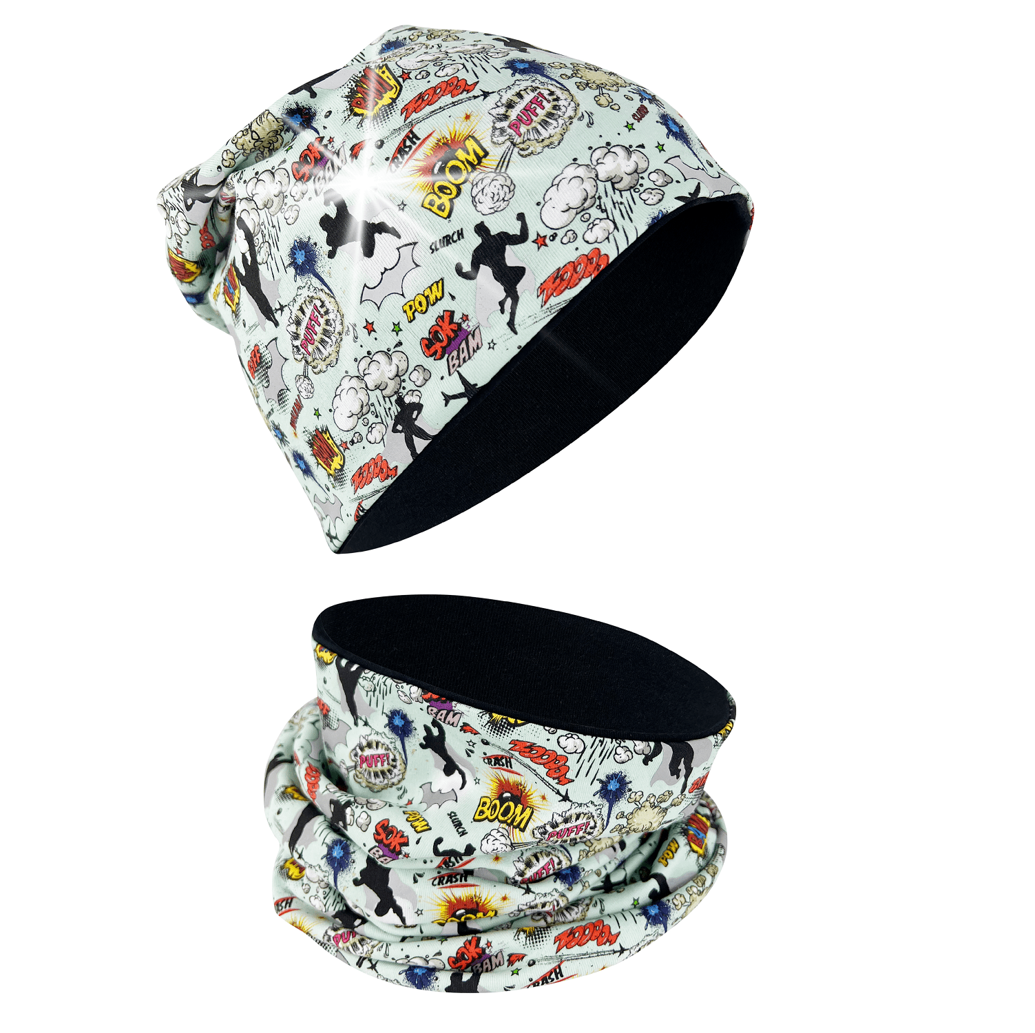 Superhero beanie hat and neck warmer (reflective)