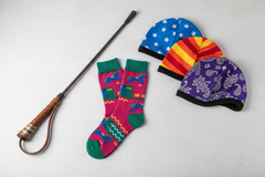 horse riding whips, socks, hat covers